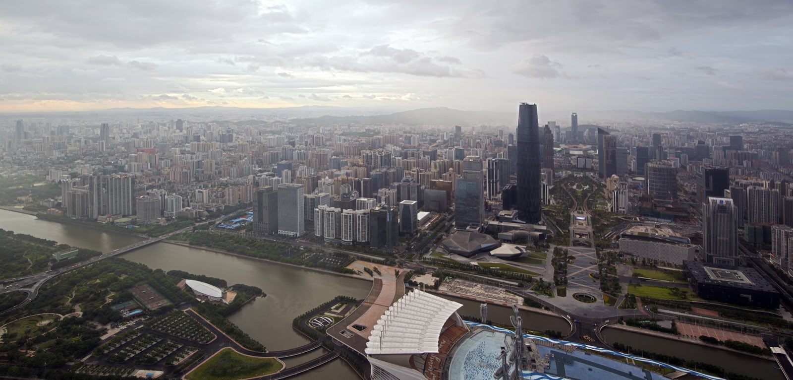 Modern skyline of Guangzhou, China at dusk